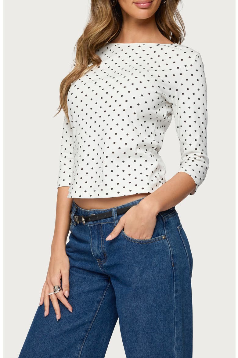 Lela Polka Dot Quarter Sleeve Shirt, Alternate, color, WHITE-AND-BLACK
