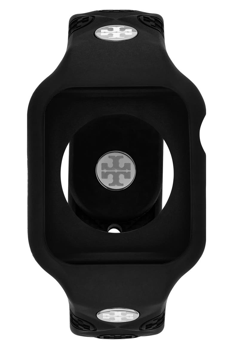 T Monogram Silicone Apple Watch® Watchband, 41mm, Main, color, BLACK