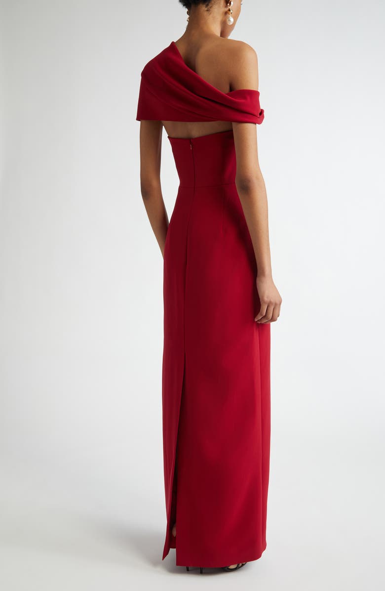 Carolina Herrera Draped Off the Shoulder Crepe Column Gown, Alternate, color, 