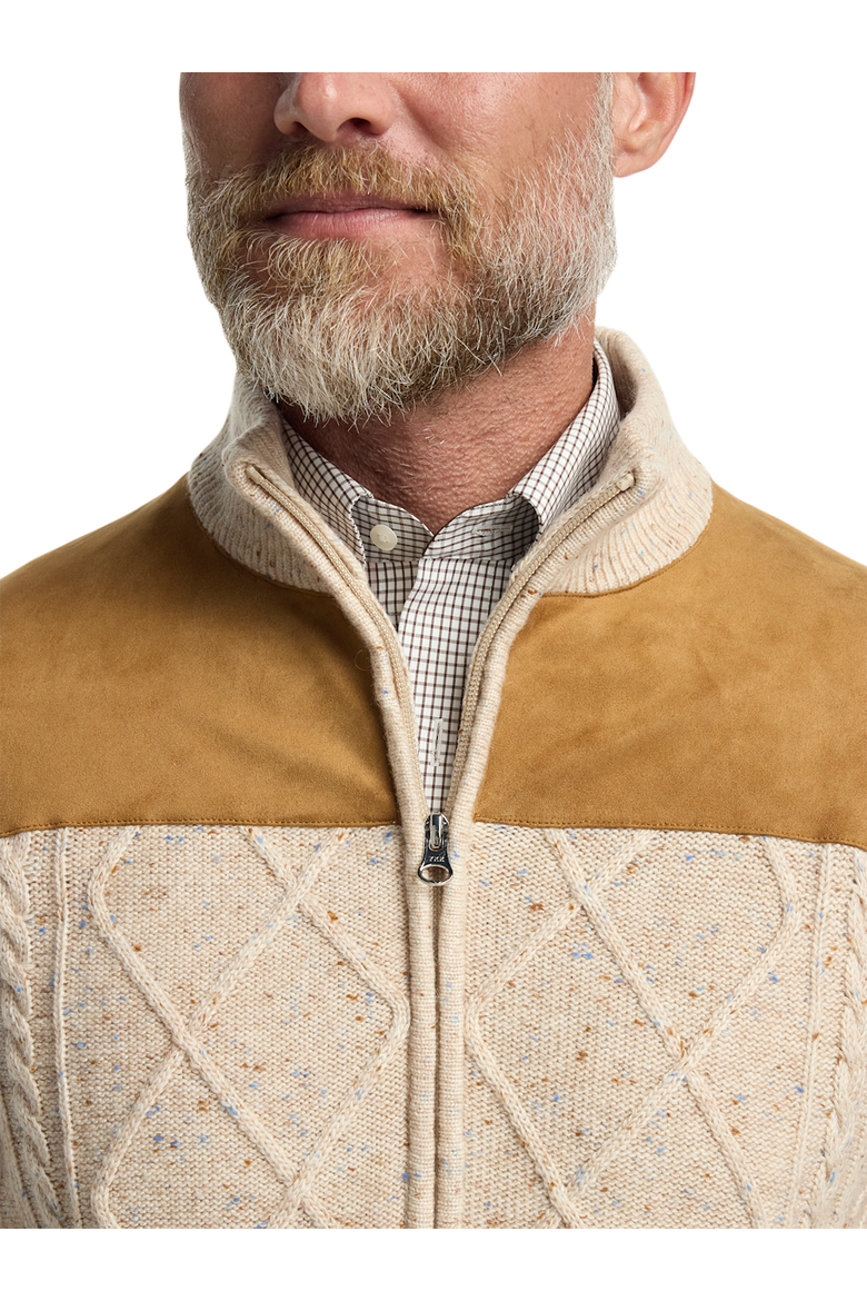 Donegal Full Zip Mock Neck Sweater, Alternate, color, Ivory