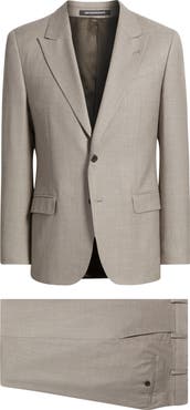 Emporio Armani Tan Mélange Wool & Silk Blend Peak Lapel Suit