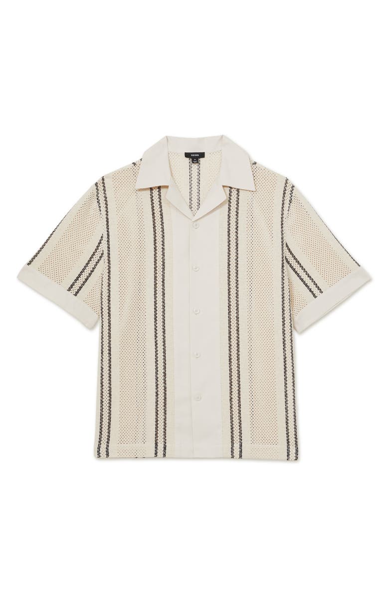 Reiss Opal Open Knit Camp Shirt, Alternate, color, Off White/ Navy