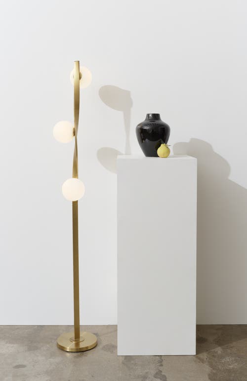 Brightech Nola 60' Dimmable Led Twisted Modern Floor Lamp With Glazed Glass Globes In Antique Brass