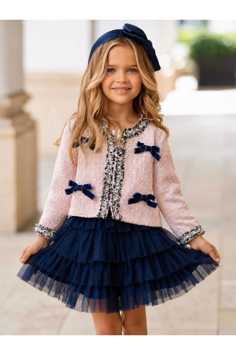 Bow Bliss Cute Jacket and Tulle Skirt Set, Alternate, color, Pink
