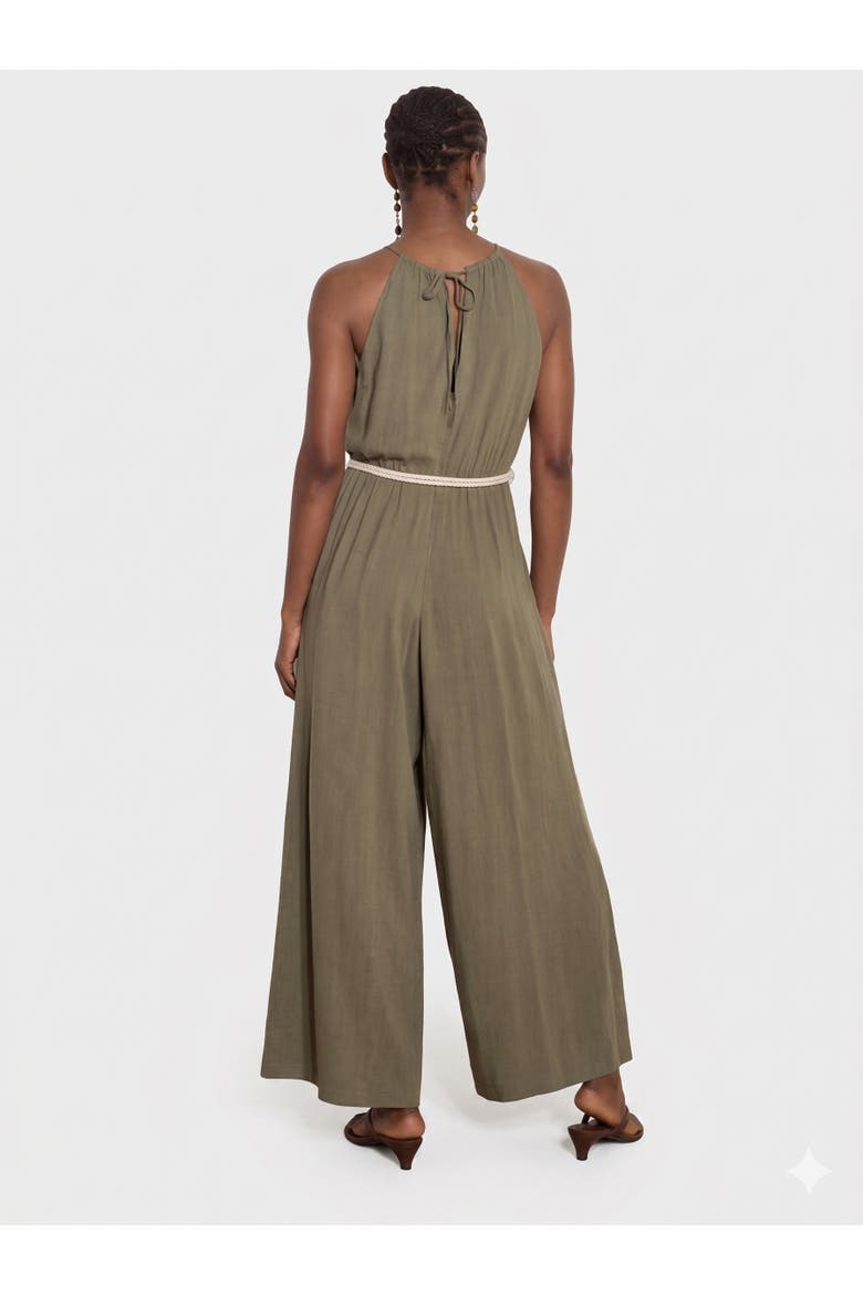 Halter Neck Rope Belt Jumpsuit, Alternate, color, Khaki