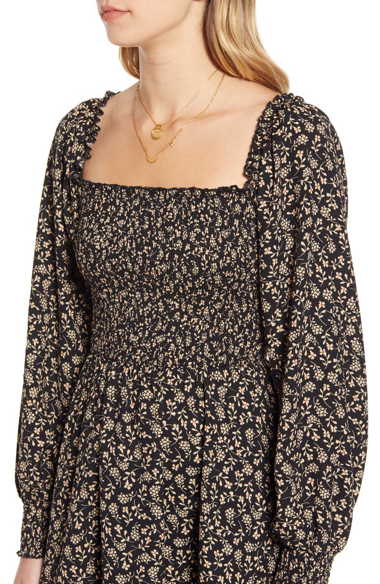 Band of Gypsies Smocked Bodice Long Sleeve Minidress, Alternate, color, 