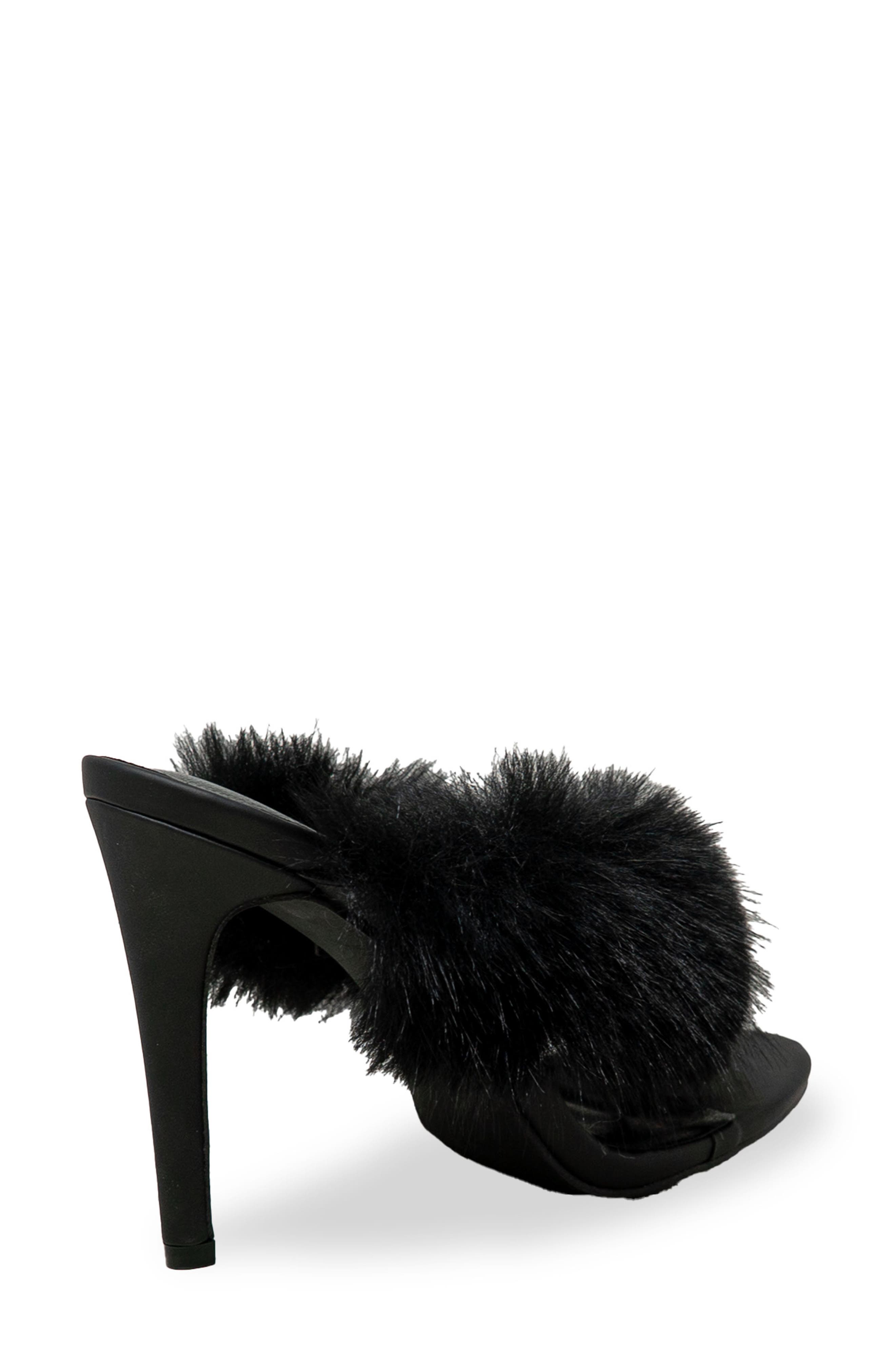 CHASE AND CHLOE Post Toe Faux Fur Stiletto Sandal, Alternate, color, Black