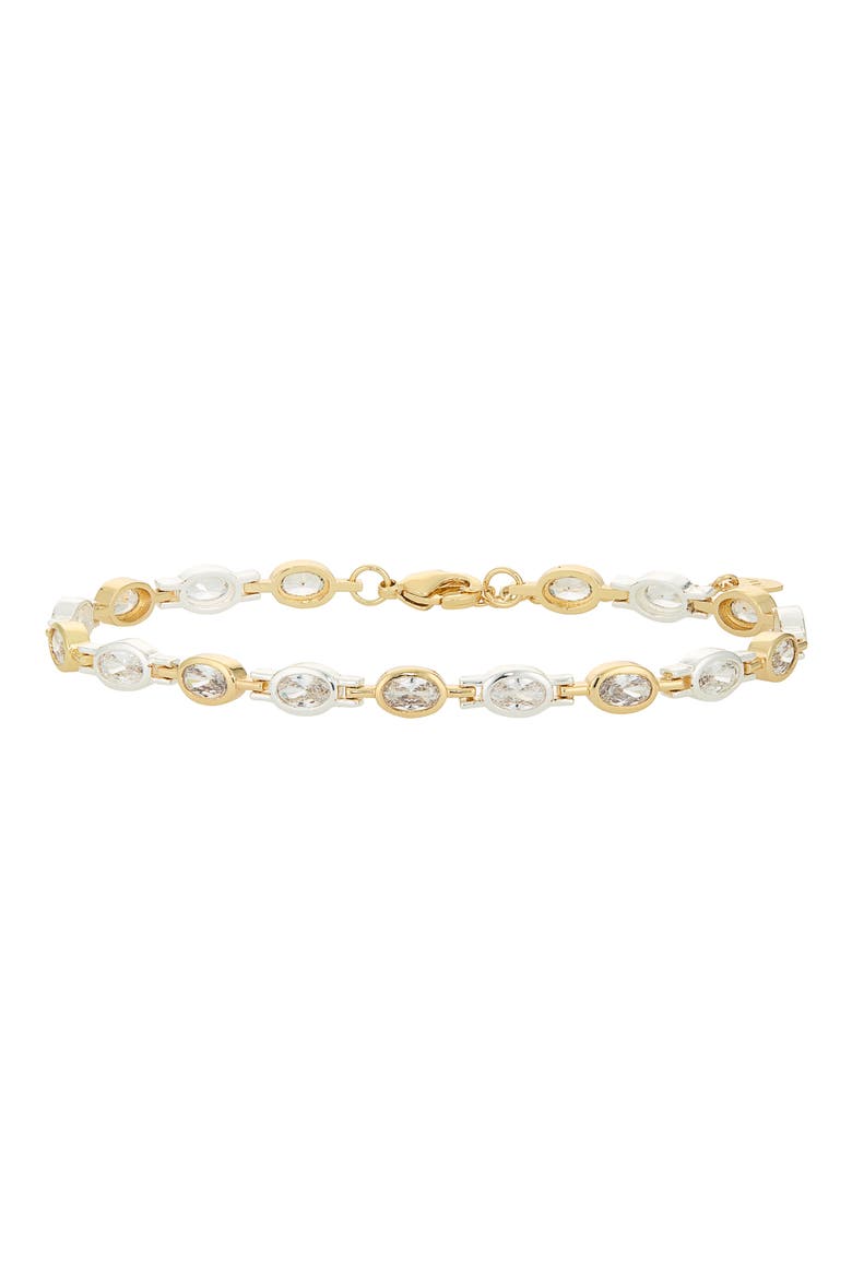 Two Tone Cubic Zirconia Oval Tennis Bracelet, Main, color, GOLD/ SIL