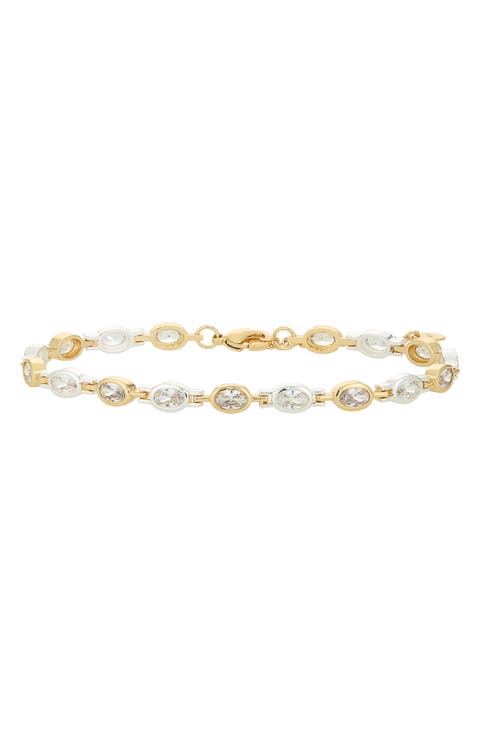 Two Tone Cubic Zirconia Oval Tennis Bracelet
