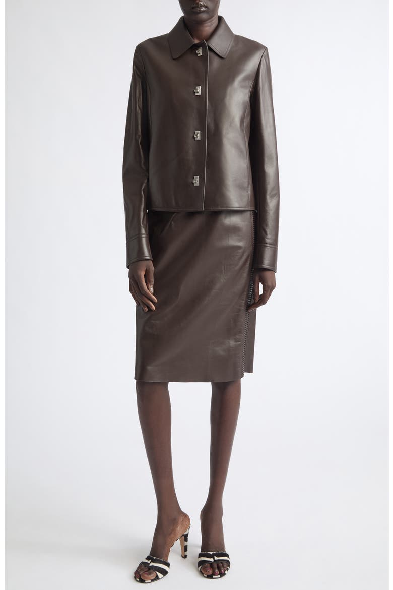 Plongé Lambskin Leather Midi Dress, Alternate, color, EXPRESSO/ ESPRESSO