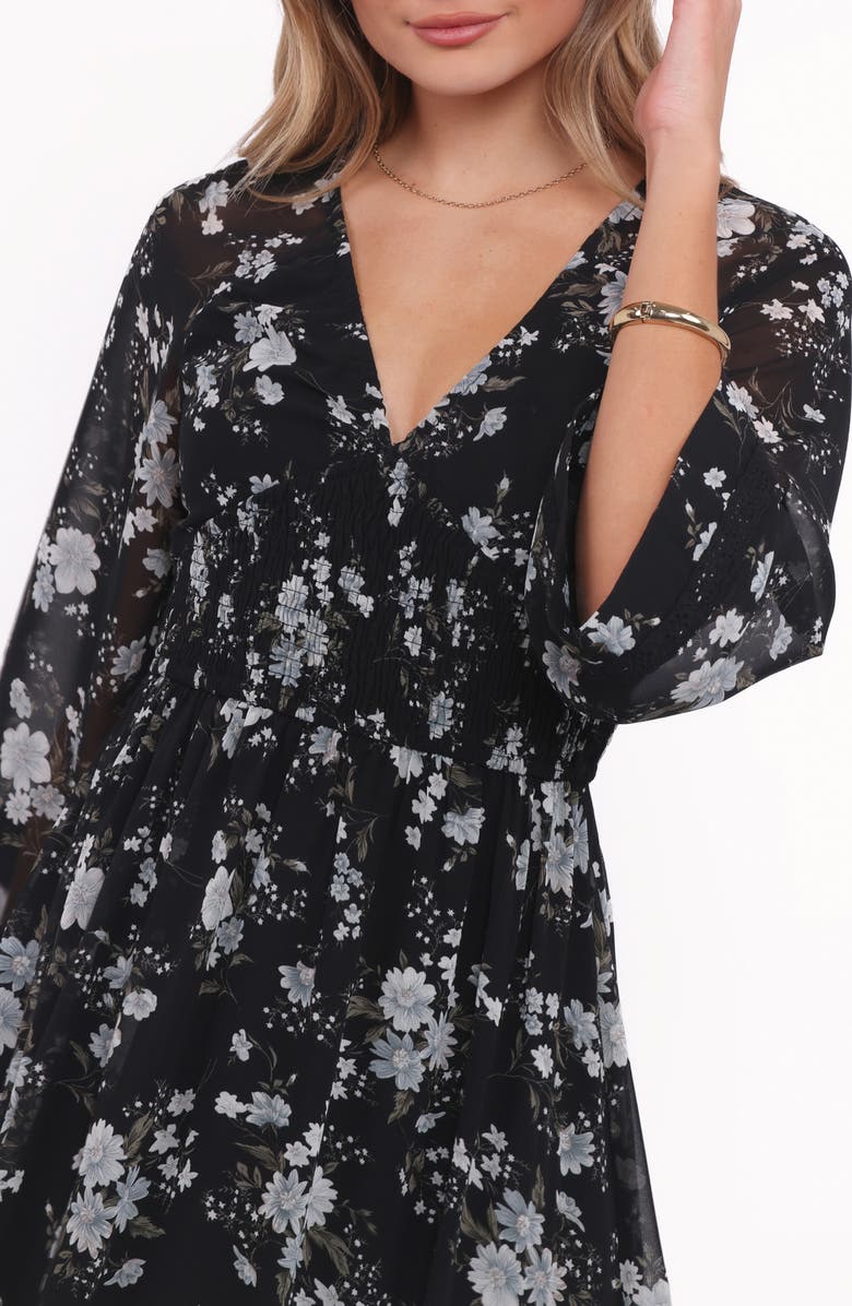Petal & Pup Mavis Bell Sleeve Maxi Dress, Alternate, color, Black Floral