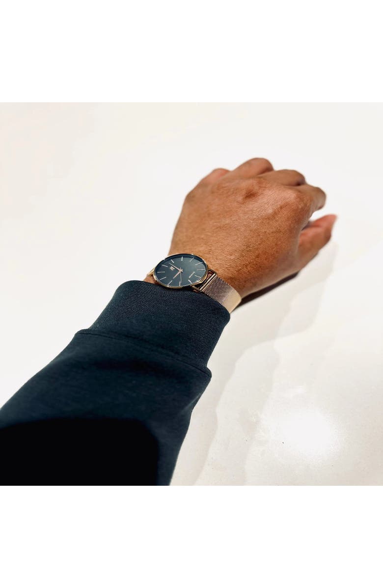 NCMPRBL Advance CRWN Mesh Strap Watch, 36MM, Alternate, color, Rose Gold/Black