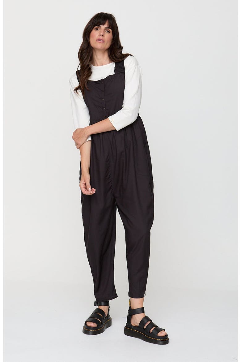 Smocking Strap Jumpsuit, Alternate, color, Black
