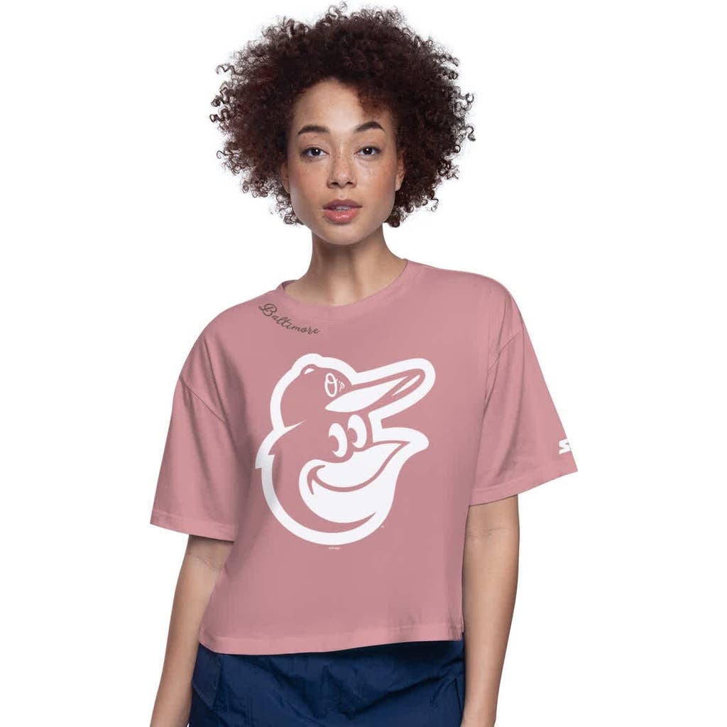Starter Women's Pink Baltimore Orioles Play The Ball Boxy Cropped T-shirt In Pink