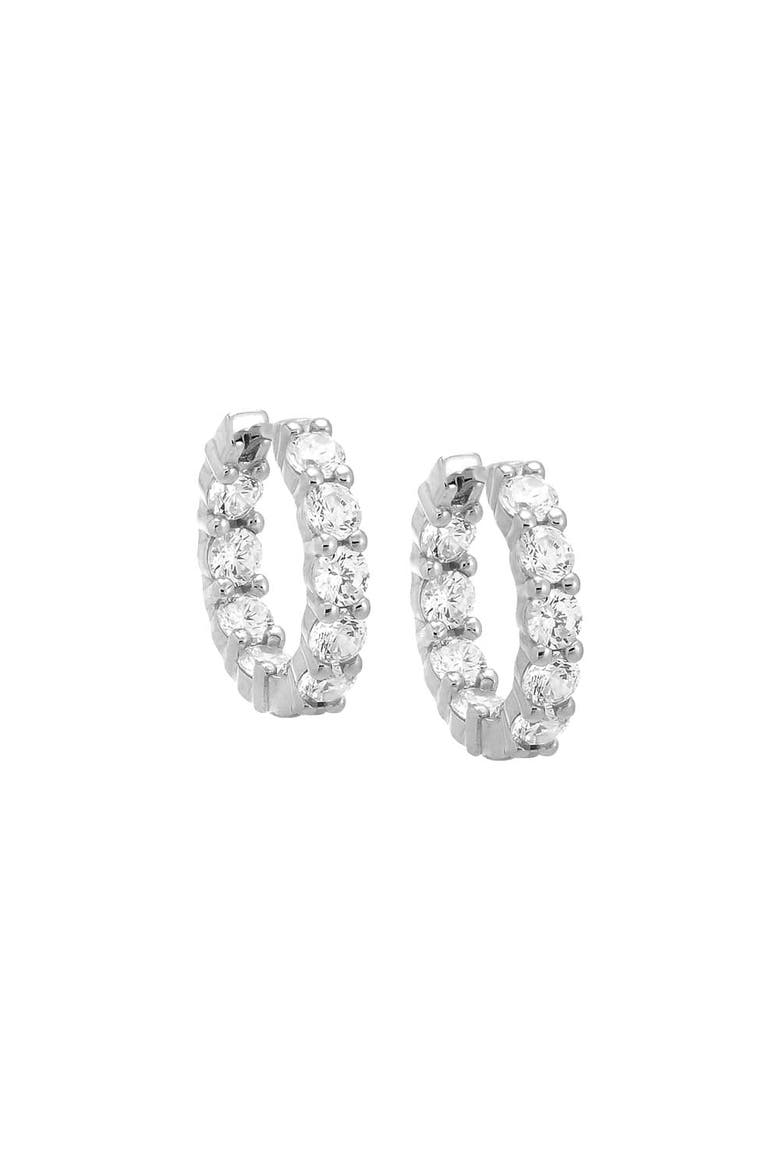 Mini CZ Tennis Huggie Earring, Main, color, Silver