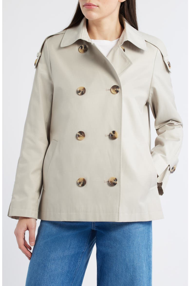 Double Breasted Water Repellent Swing Jacket, Main, color, BIRCH