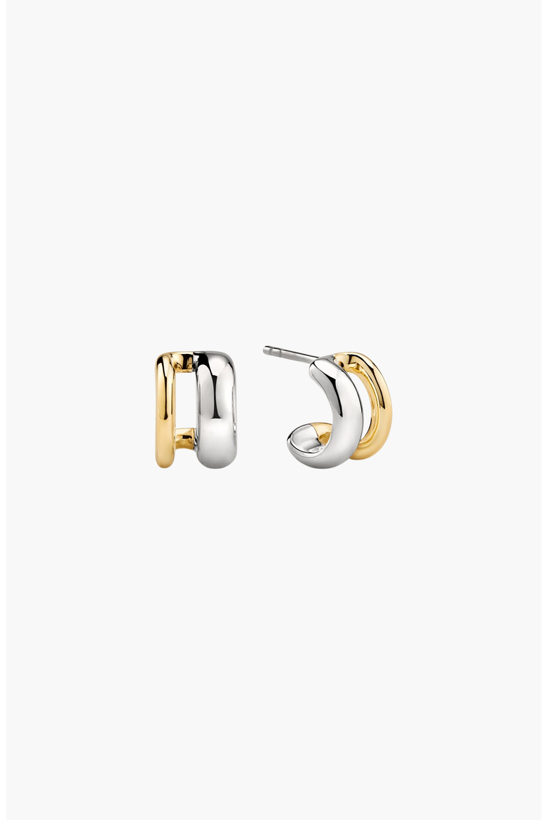 Duet Mixed Huggie Hoops, Main, color, Gold / Silver