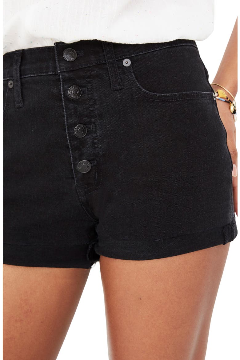 Button Front High Waist Shorts, Alternate, color, BLACK FROST