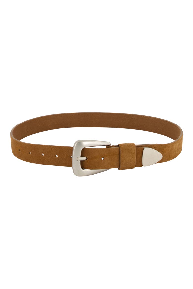 Metal Tip Suede Belt, Main, color, COGNAC BROWN