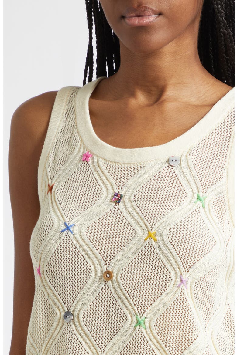 Cotton Lattice Stitch Sweater Tank, Alternate, color, IVORY