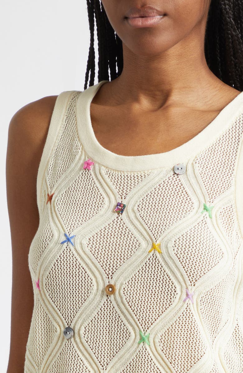 YanYan Cotton Lattice Stitch Sweater Tank, Alternate, color, Ivory
