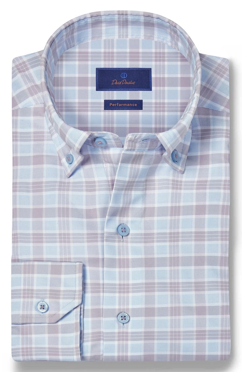 David Donahue Twill Check Performance Sport Shirt, Alternate, color, Sky/ Lilac