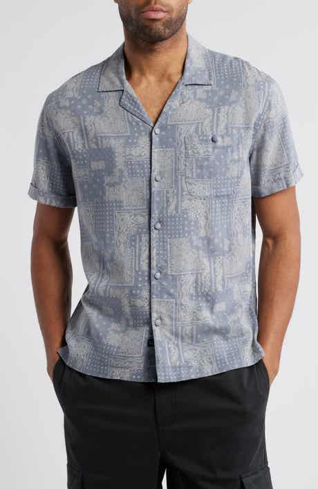 Ace Bandana Print Short Sleeve Linen Blend Button-Up Shirt