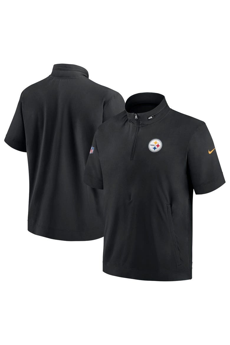 Men's Nike  Black Pittsburgh Steelers Sideline Coach Short Sleeve Hoodie Quarter-Zip Jacket, Main, color, Black
