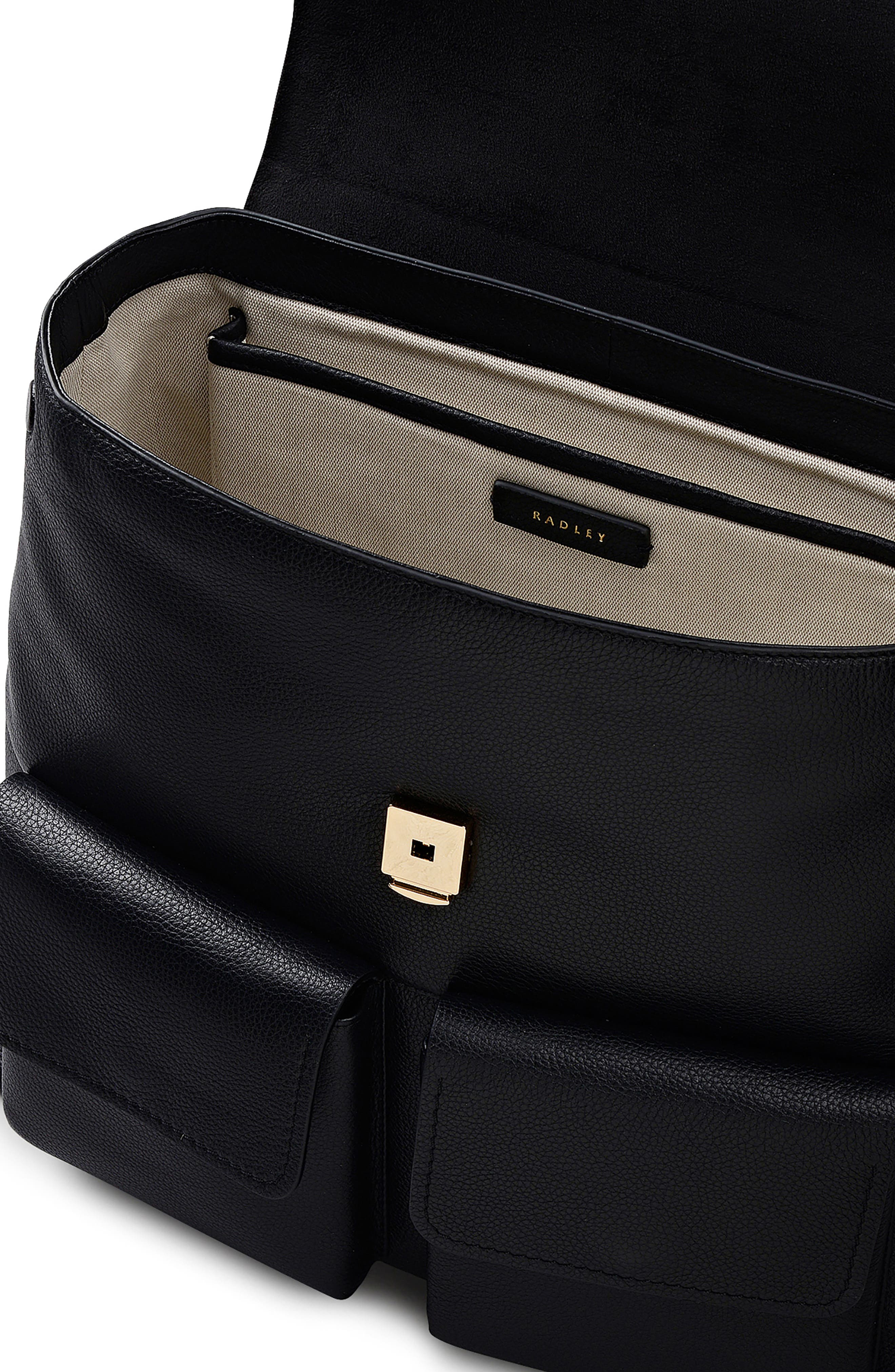 Burton Way Large Flapover Leather Backpack, Alternate, color, BLACK