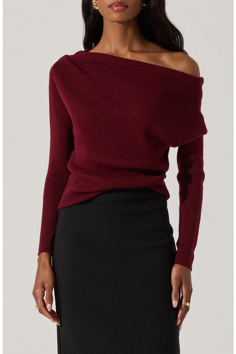 One-Shoulder Rib Sweater, Main, color, WINE