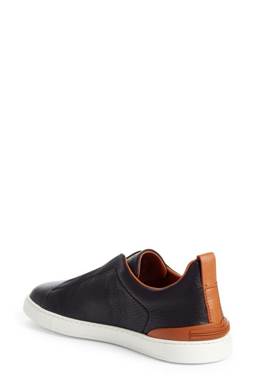 Zegna Triple Stitch Deerskin Leather Slip-on Sneaker In Black