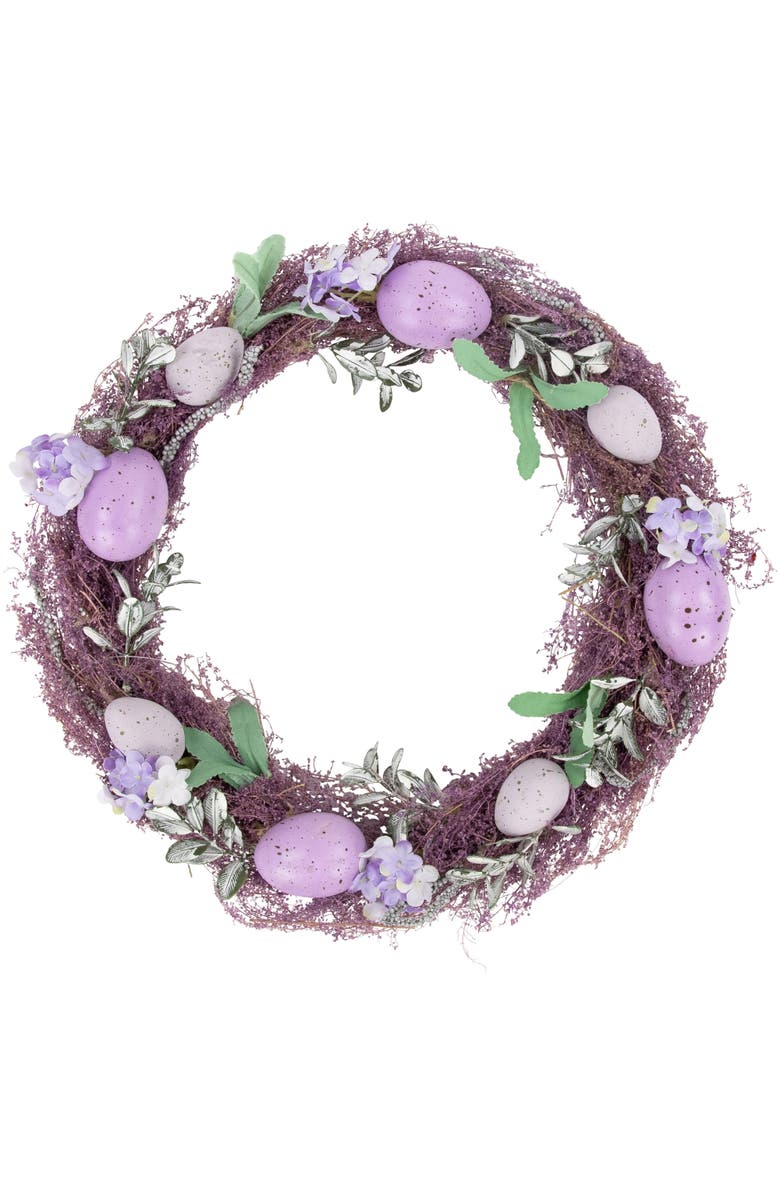 Northlight Speckled Egg Floral Easter Twig Wreath - 12" - Lavender, Main, color, Purple