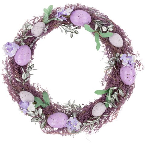 Speckled Egg Floral Easter Twig Wreath - 12" - Lavender