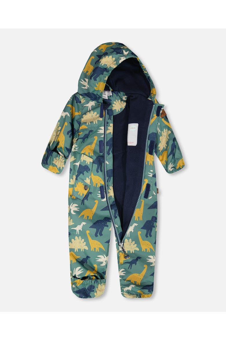 Mid-Season Printed One-Piece Outerwear with Hat, Alternate, color, Green Dinosaur Print