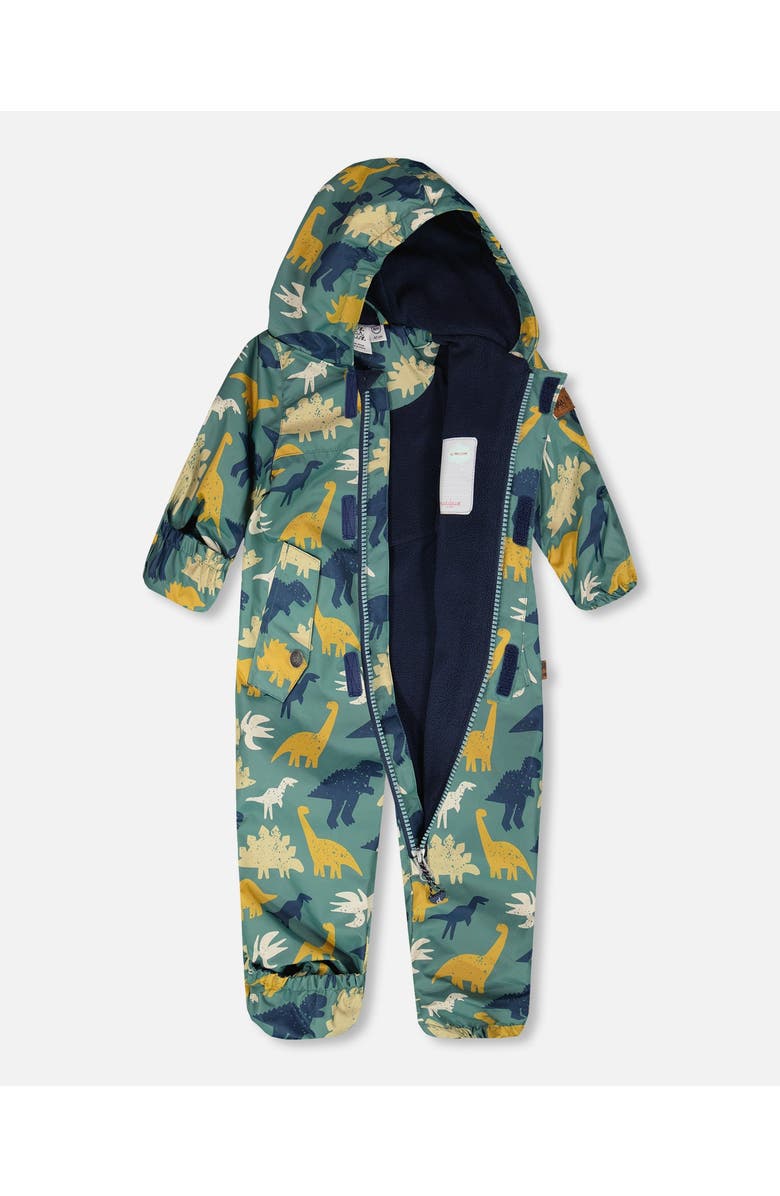 Deux par Deux Mid-Season Printed One-Piece Outerwear with Hat, Alternate, color, Green Dinosaur Print