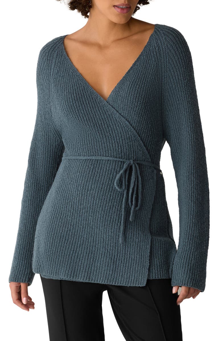 Eileen Fisher Tie Front Longline Cardigan, Main, color, Eucalyptus