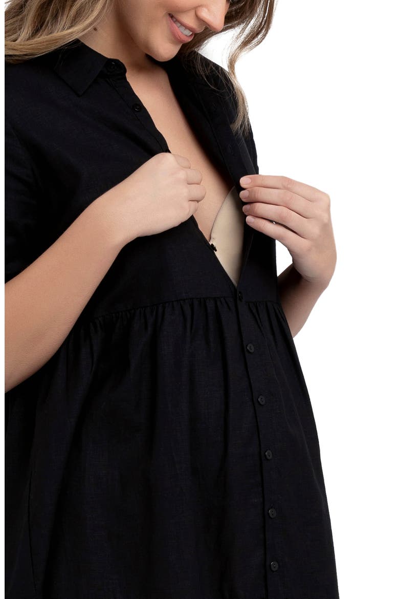 Adel Linen Dress, Alternate, color, BLACK