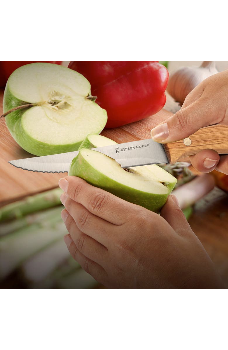 Gibson Home Seward 4 Piece Stainless Steel Steak Knife Cutlery Set with Wood Handles, Alternate, color, Wood