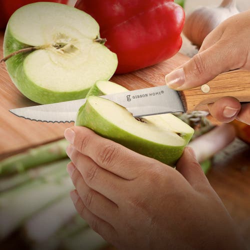 Gibson Home Seward 4 Piece Stainless Steel Steak Knife Cutlery Set With Wood Handles In Brown