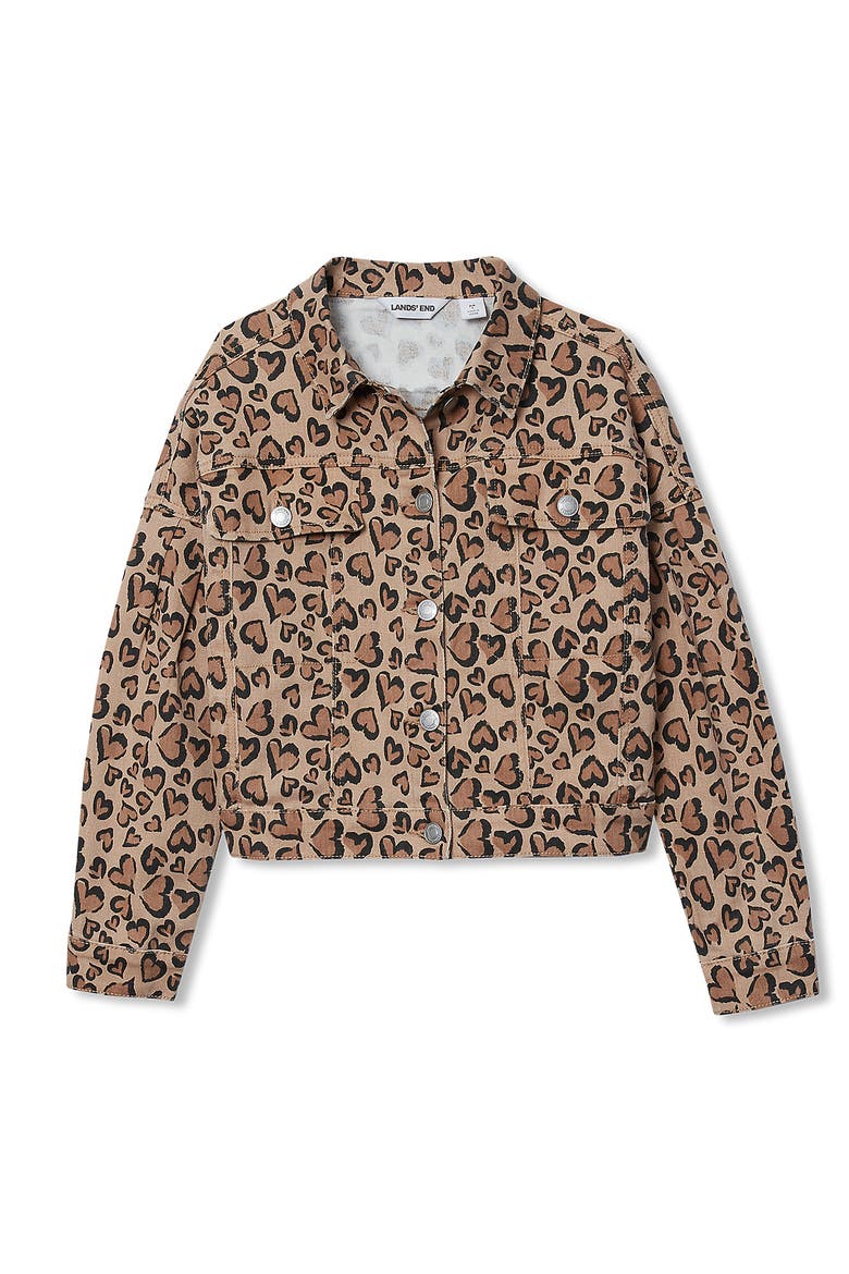 Girls Denim Jacket, Main, color, Tan Cheetah Hearts