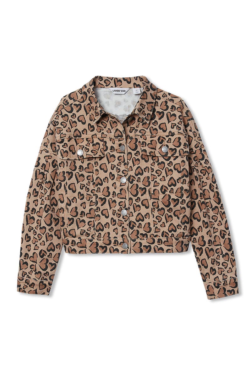 Lands' End Girls Denim Jacket, Main, color, Tan Cheetah Hearts