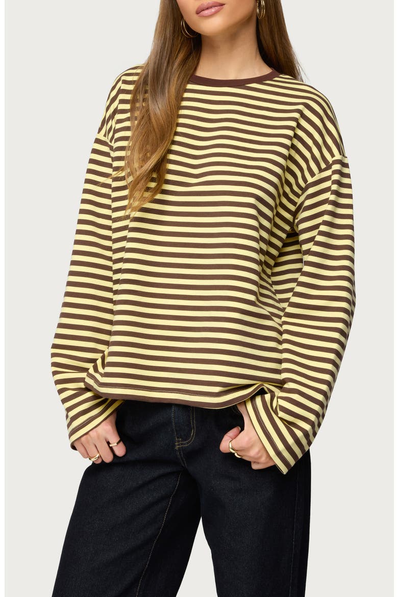 Jodie Oversize Long Sleeve T-Shirt, Alternate, color, BROWN-AND-YELLOW