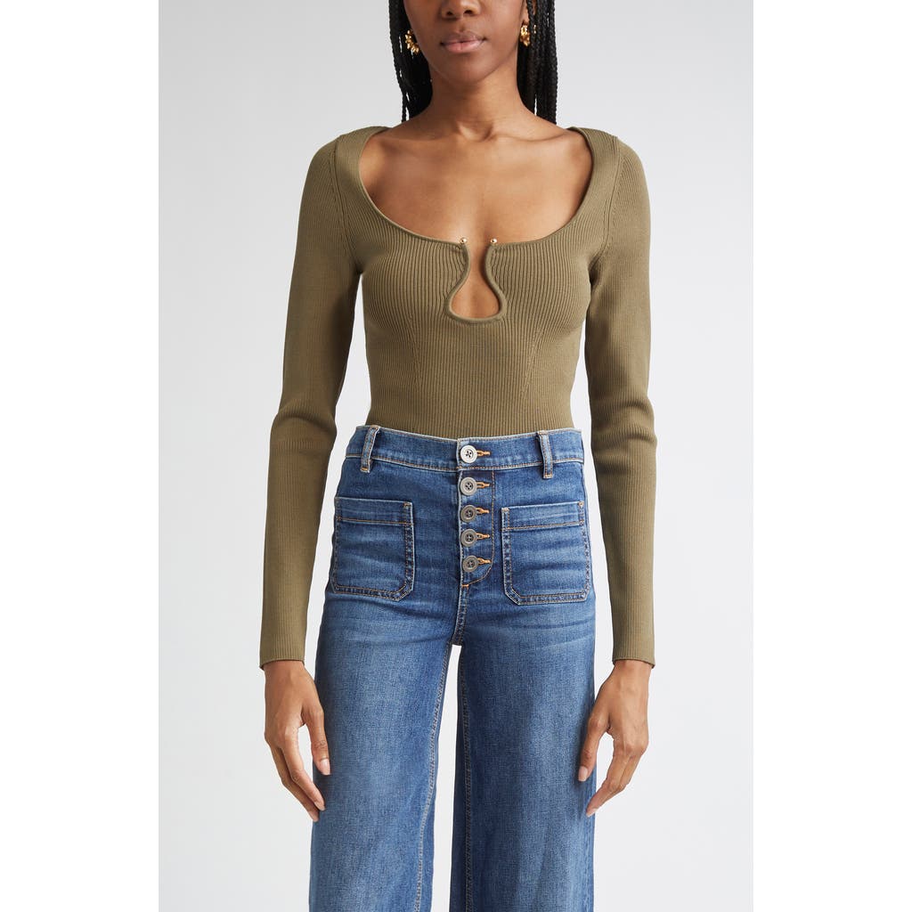Ramy Brook Lylia Sculpted U-neck Rib Top In Green