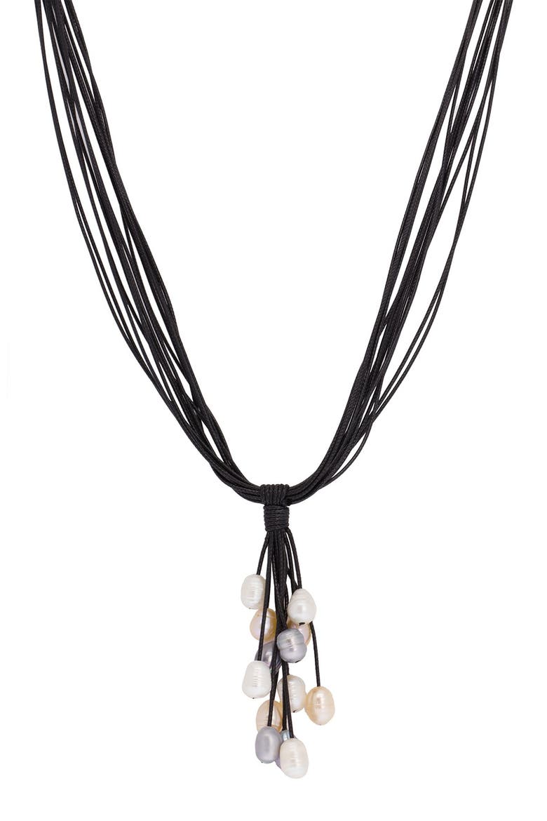 Tahitian Winter Dangling 0.5mm Freshwater Pearl Corded Pendant Necklace, Alternate, color, BLACK
