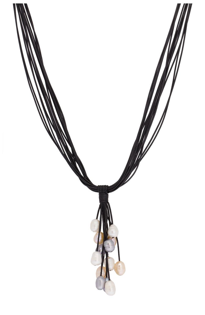 SAACHI Tahitian Winter Dangling 0.5mm Freshwater Pearl Corded Pendant Necklace, Alternate, color, Black
