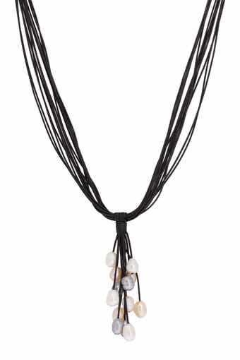 Tahitian Winter Dangling 0.5mm Freshwater Pearl Corded Pendant Necklace