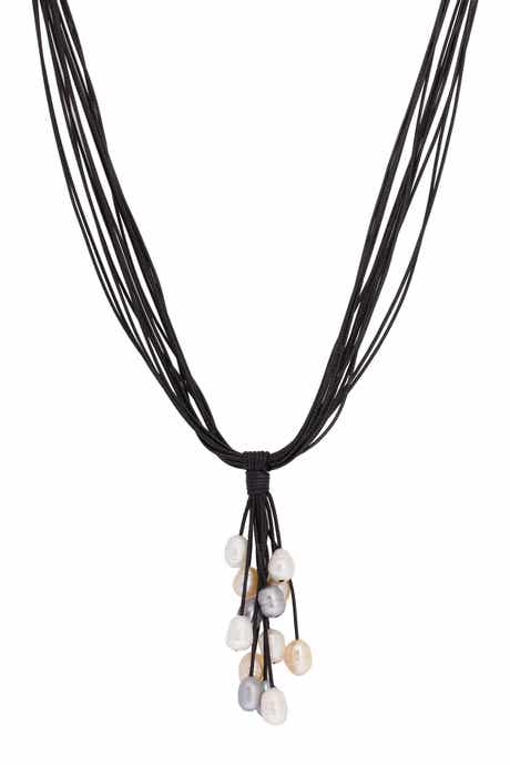 Tahitian Winter Dangling 0.5mm Freshwater Pearl Corded Pendant Necklace