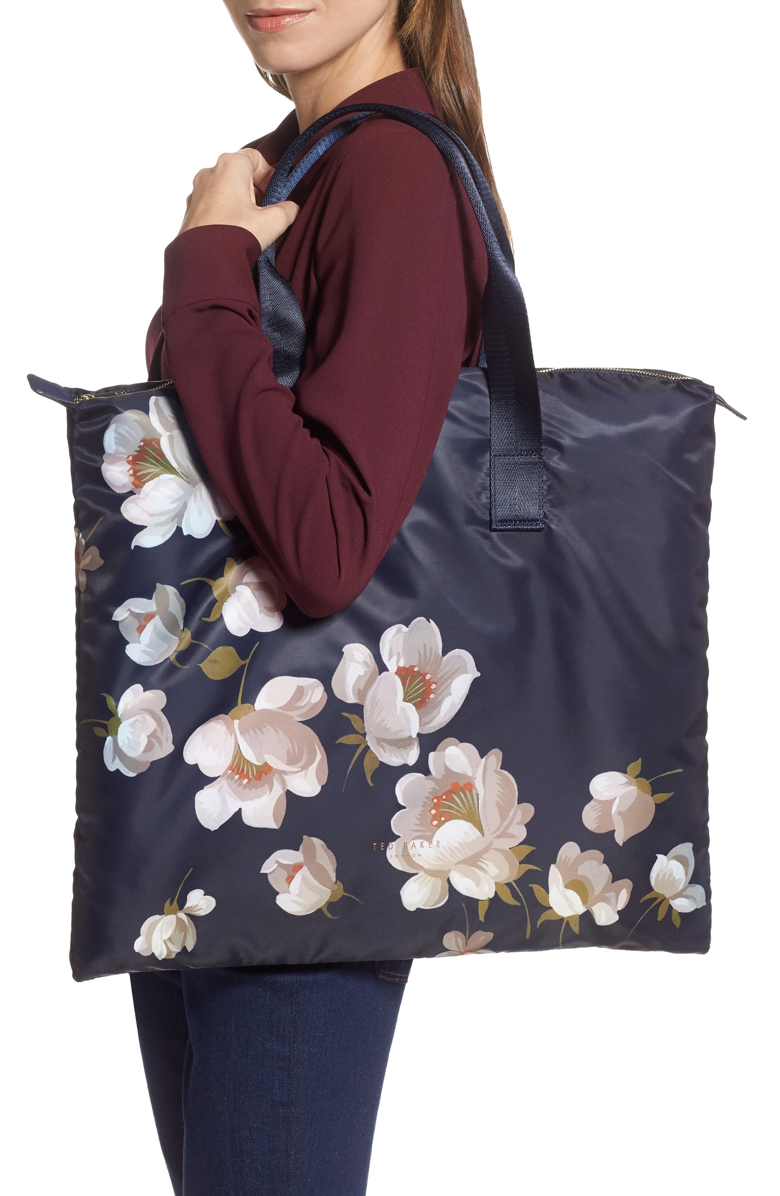 Ted Baker London Gisela Pearl Foldaway Shopper Tote & Pouch, Alternate, color, 