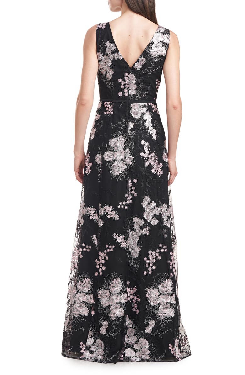 JS Collections Catalina Floral Embroidered A-Line Ballgown, Alternate, color, Black/ Blush