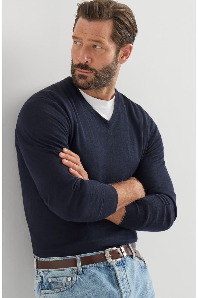 Cashmere and silk lightweight sweater, Alternate, color, Navy Blue